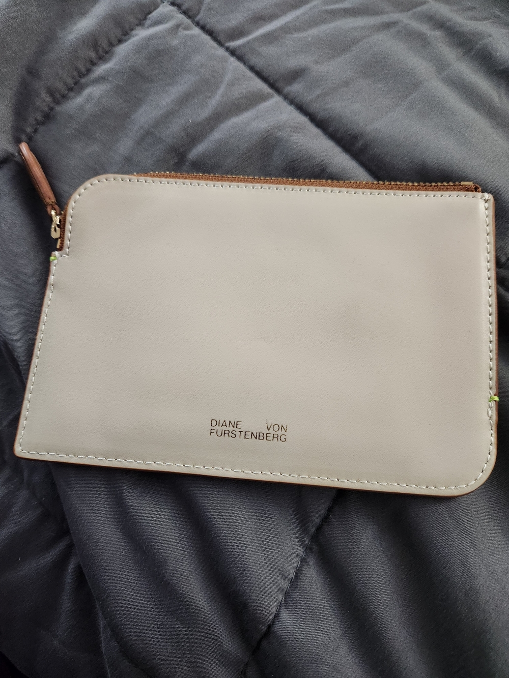 Diane von Furstenberg Beige Leather Zip Pouch
